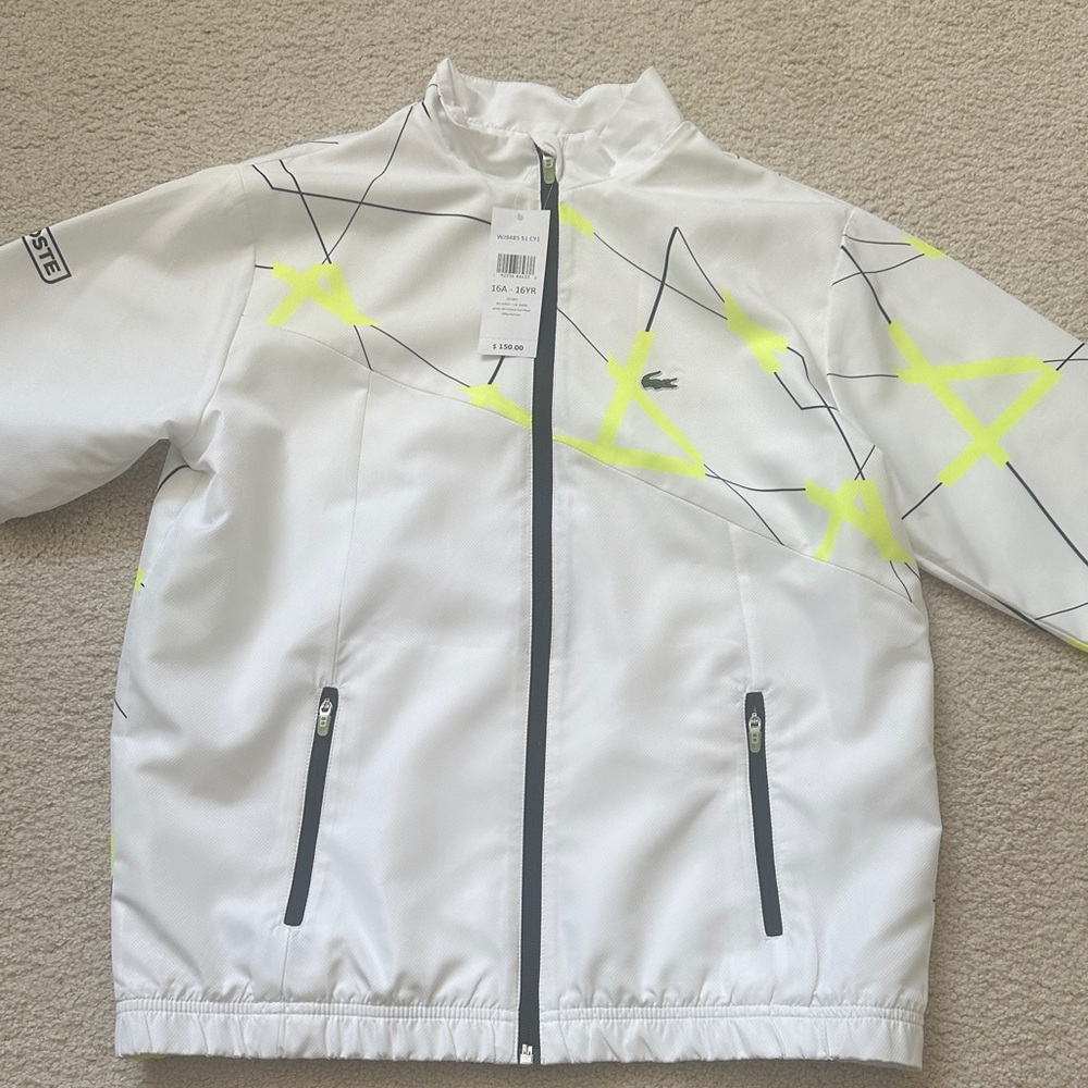 Lacoste Kids White and Neon Yellow Raincoat